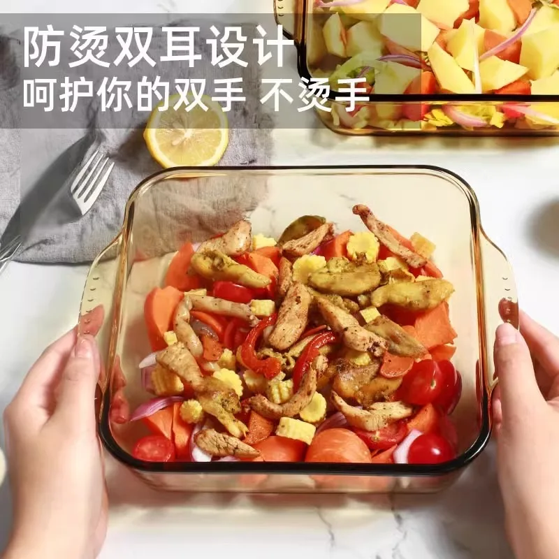 Glass baking pan, small seafood plate with juice, household high temperature binaural platter