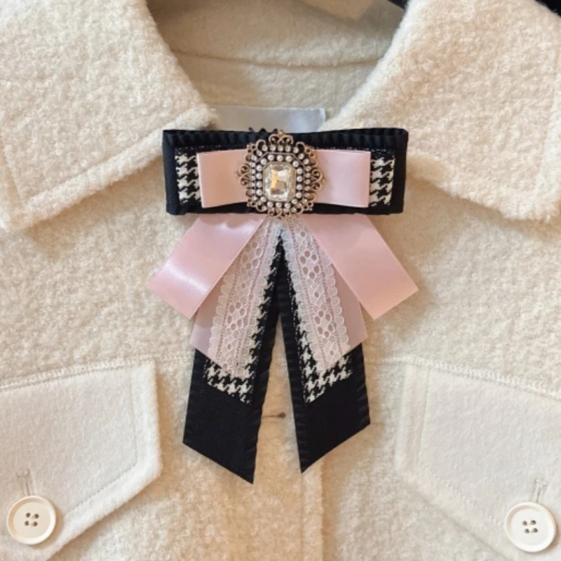 Fashion Bow Knot Tie Brooch Men's Luxury MultiLayer Ribbon Rhinestone Wedding Host Women's Shirt Clothing Accessories Collar Pin