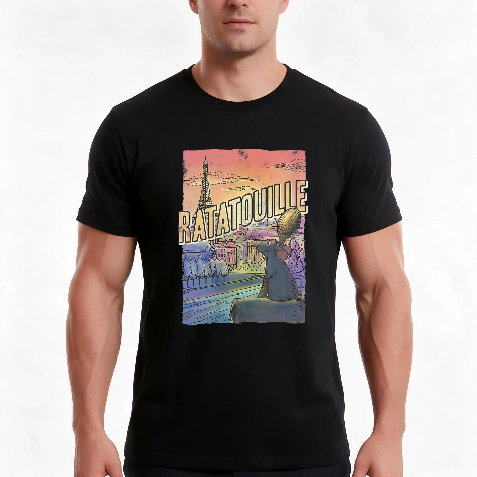 Ratatouille Remy Overlooking Paris Big & Tall T-Shirt, Summer Casual Cotton Tee, Oversized Streetwear Tops, Unisex Men Women