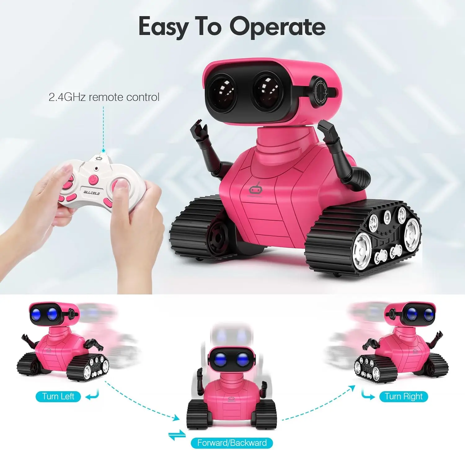 ALLCELE Robot Toys, Robôs RC para crianças meninos, brinquedo de controle remoto com música, olhos LED, presente para crianças de 3 anos ou mais