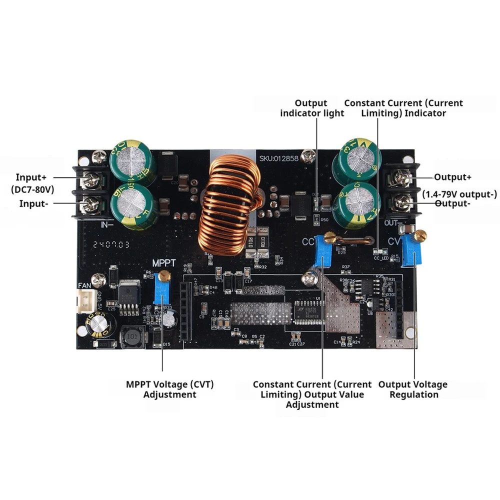 300W MPPT Buck Boost Solar Charger Module 20A Lithium Battery Charging Board 7‑80V to 1.4‑79V Step Up/Down Power Module