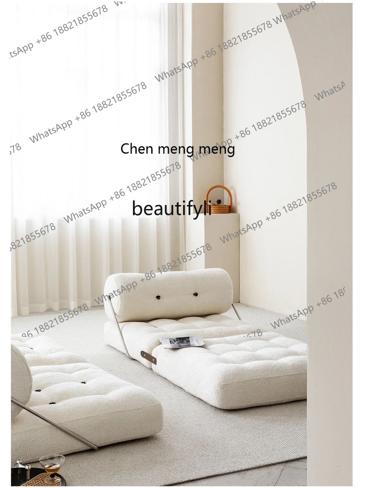 200302 Cream Style Lambswool Tofu Block Sofa Bed Floor Square Module Sitting and Lying Two-Purpose Sofa