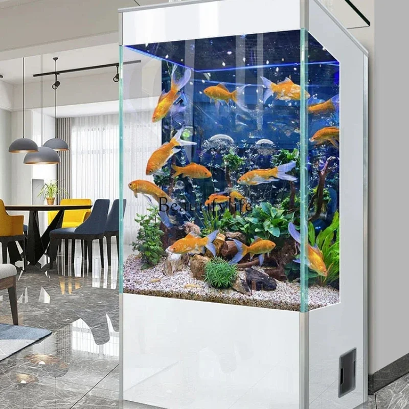 02*Household ultra-white glass fish tank, living room, small floor-to-ceiling office, vertical water-free