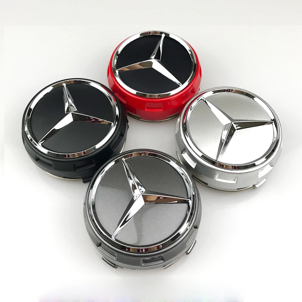 Mercedes Benz wheel center cap 4pcs 75mm Black Red Raised Hubcap logo for Mercedes AMG W212 w205 w204 w211 w213 car accessories