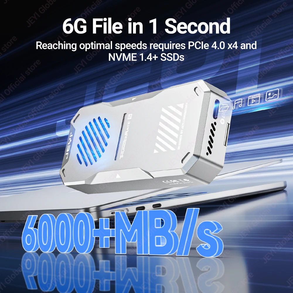 JEYI Thunderbolt 5 M.2 2280 NVMe SSD Enclosure-JHL9480 Chip 80Gb/s Bidirectional Built-in Smart Fan Aluminum Heatsink 8TB Max