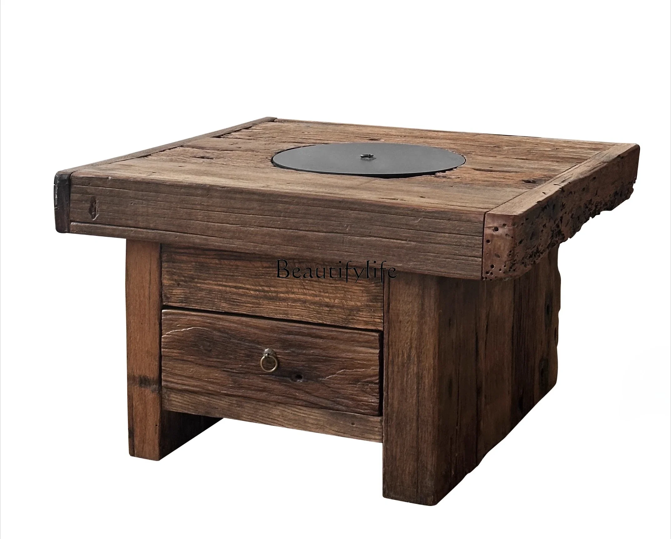 01Furnace brewed tea Solid wood tea table  wind old elm thick courtyard sub hot pot barbecue original ecological retro outdoor