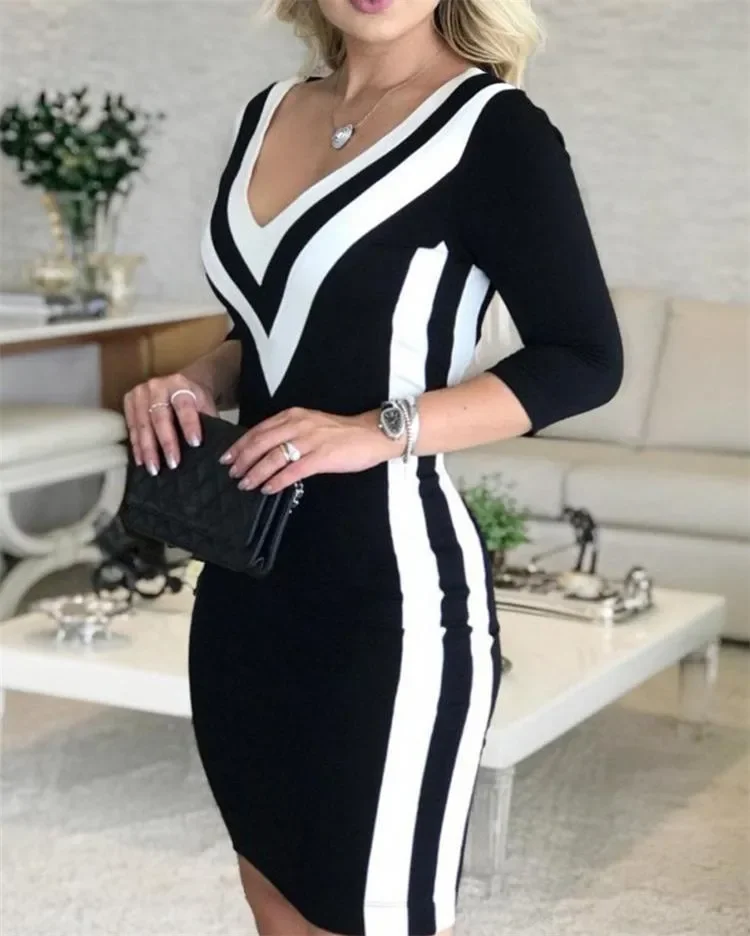 Elegant V-Neck Bodycon Dress for Women Sexy Tight Fitting Party Dress Slim Fit Clubwear Evening Gown