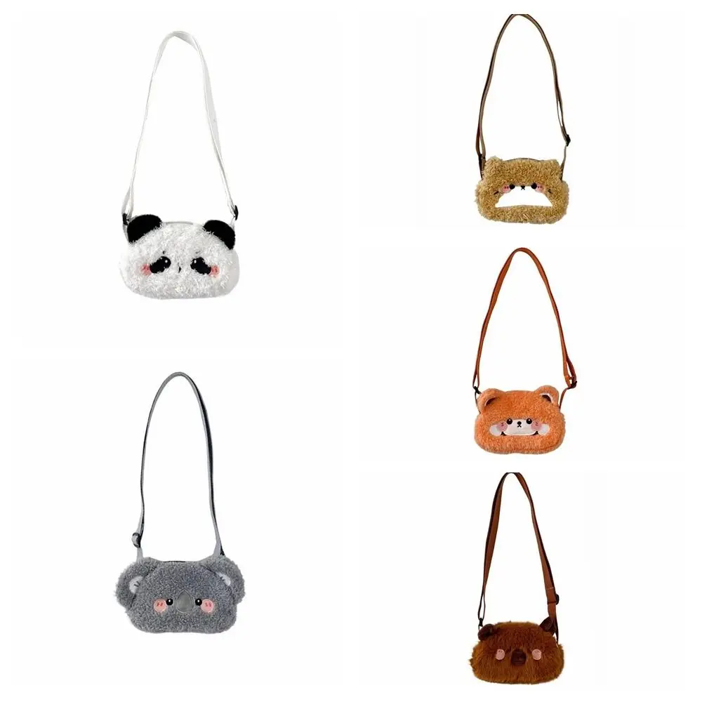 Animal Cartoon Plush Crossbody Bag Panda Capybara Children Shoulder Bag Adjustable Shoulder Strap Mini Plush Coin Purse Daily