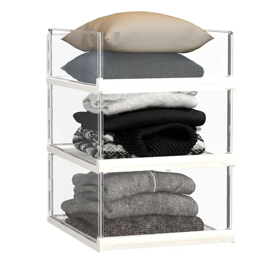 

Pack Stackable Closet Organizers and Storage Shelves Transparent Sweater Organizer for Closet, Bathroom, Kitchen, Cupboard, Lau