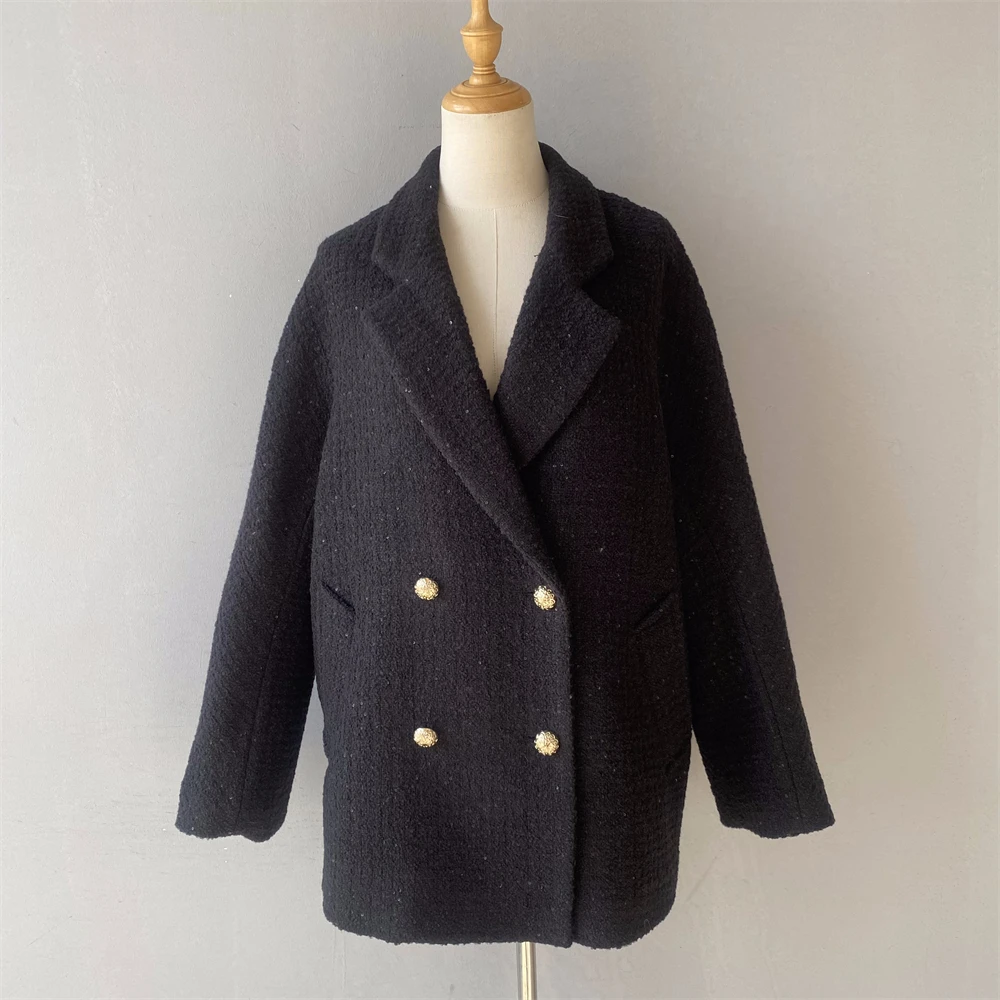 Jxwatcher Women's Wool Trench Coats 2026 Fall Simple Suit Jacket Black Winter Coat Female Casual Tweed Coat Office Lady Overcoat