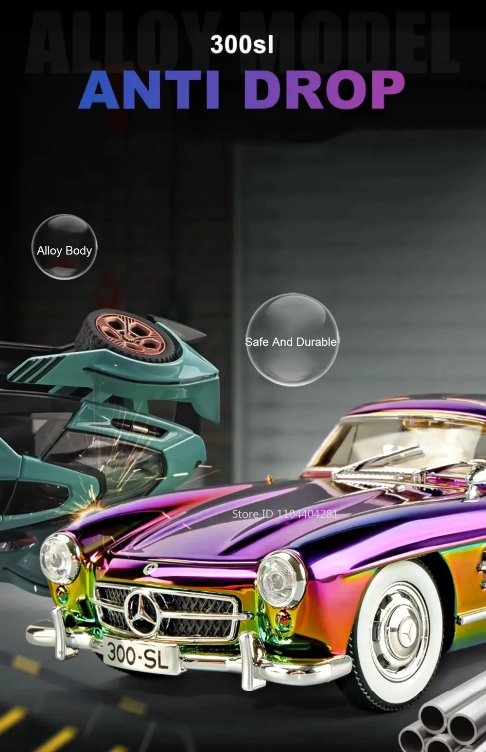 1:24 Phantom 300SL Legierung Diecast Vintage Auto Miniatur Modell Spielzeug Sound Licht Zurückziehen Türen Geöffnet Ornament Kinder Festival Geschenk – Detail 20