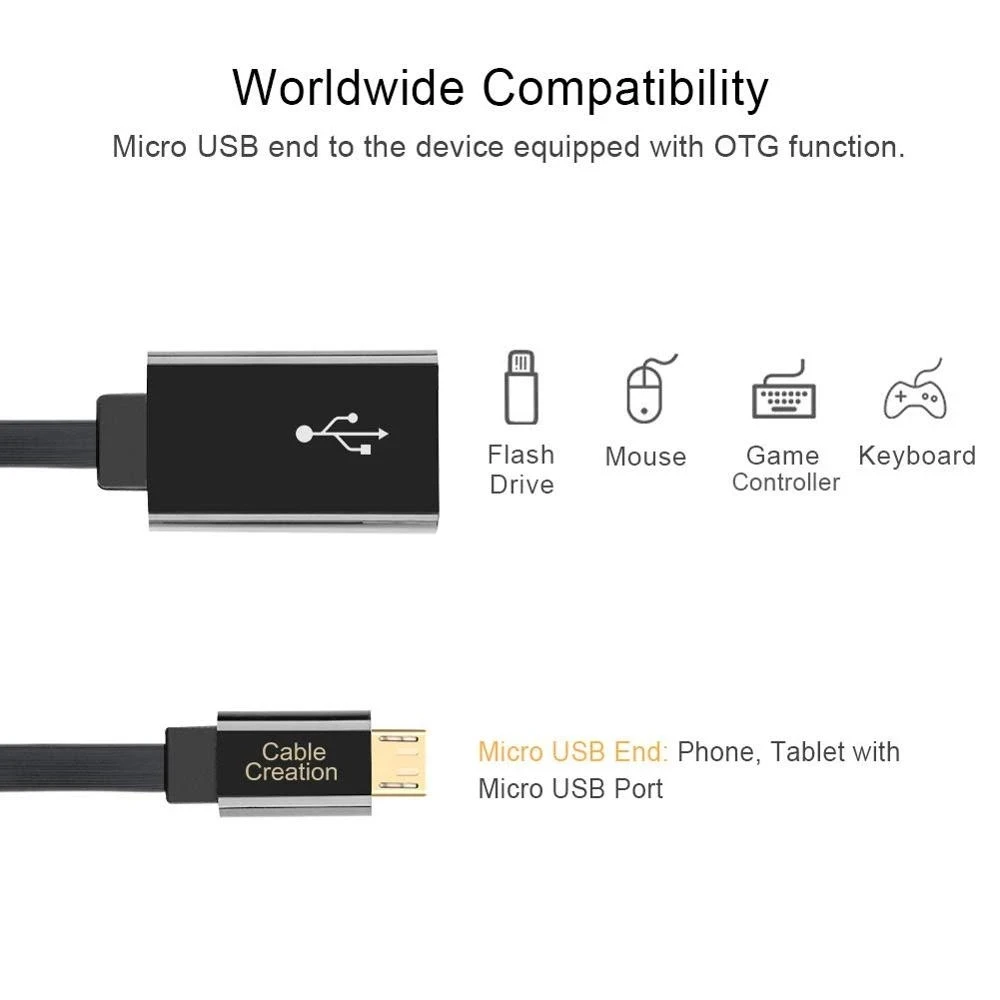 Micro USB 2.0 to Micro USB OTG adapter, carry the micro USB male to USB female adapter with you