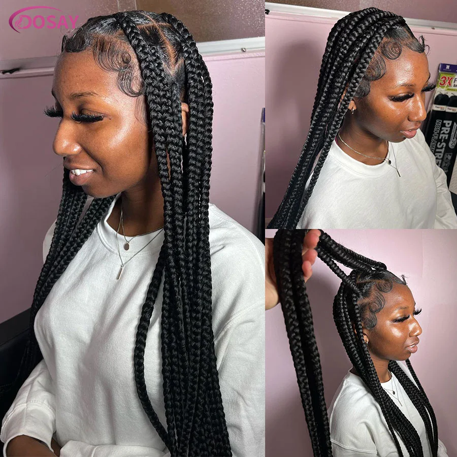 Synthetic Box Braided Wigs For Women Jumbo Full Lace Box Braids Wigs With Baby Hair Knotless Lace Wigs Cornrow Braiding Hair Wig