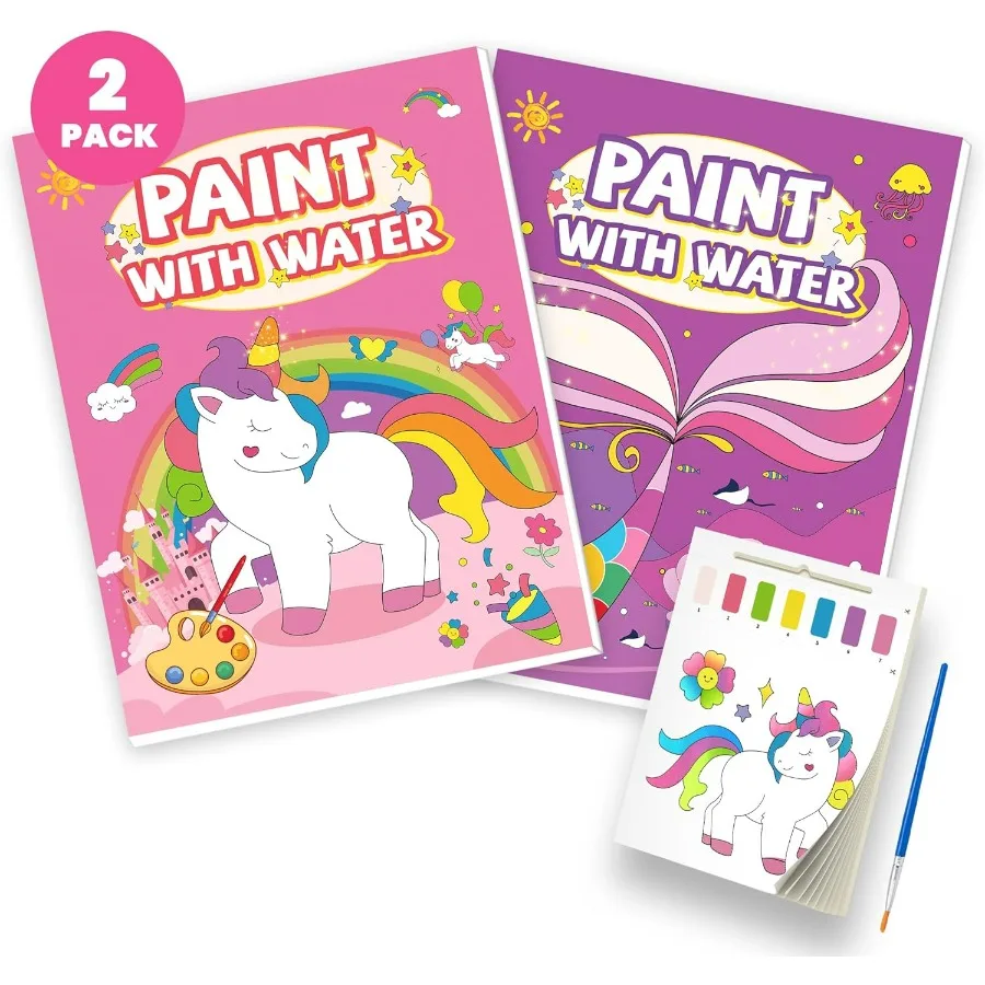 

2 шт. краски с водяными книгами для единорога, русалки, набор книг с акварельными красками для малышей и детей 38 лет, интерактивный Colorin без беспорядков