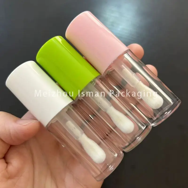 

50Pcs Empty Clear Chubby Lip Gloss Wand Tubes Refillable White Pink Concealer Bottle Packaging With Big Brush Wand 4ml