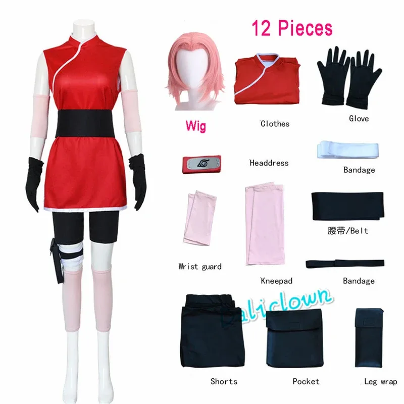 

2025 New Cosplay Haruno Sakura Cosplay Shippuden Anime Costume Wig Women Girls Skirt Outfit Unisex Ninja Cartoon Halloween Carni