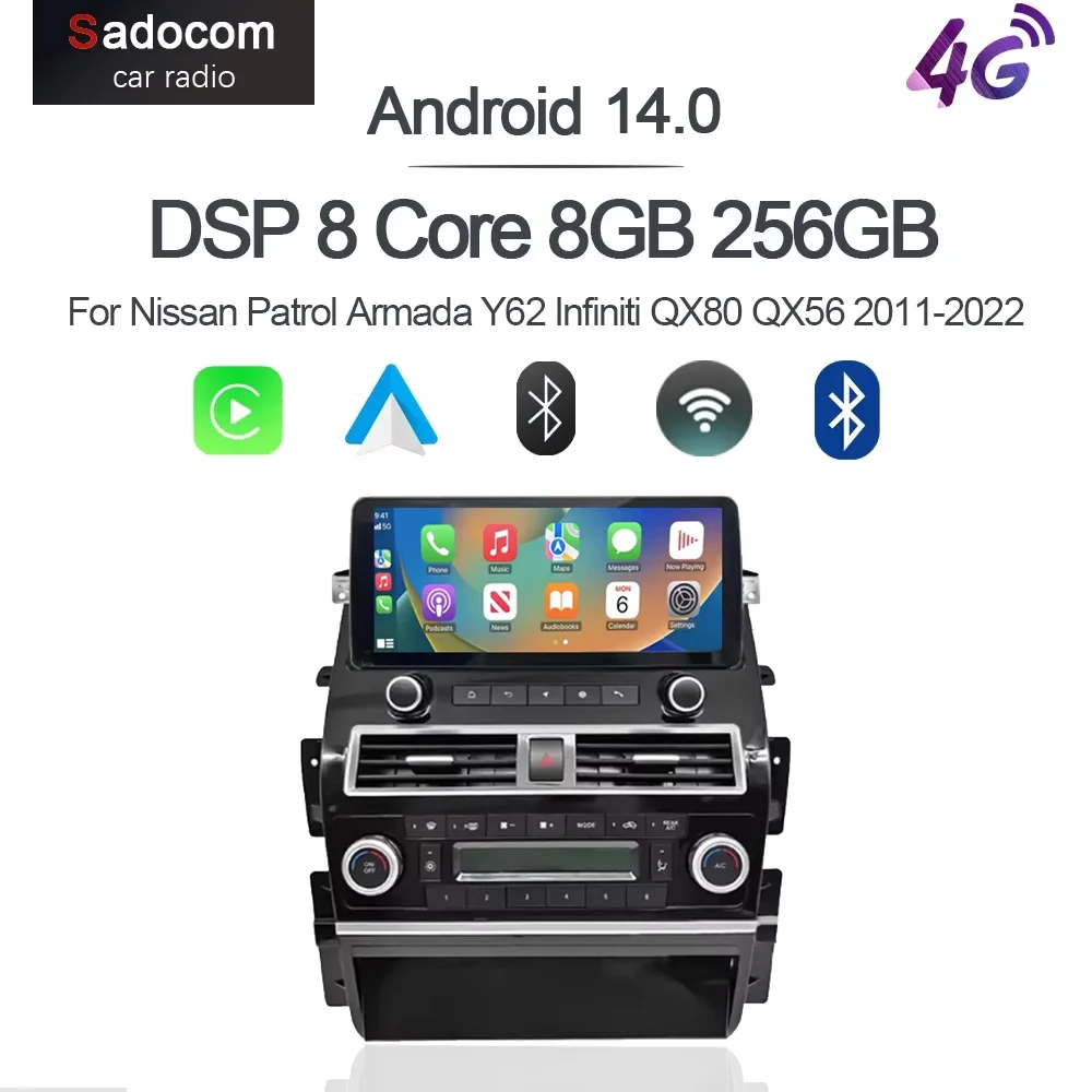 1920*720 CarPlay Android 14 Car Multimedia Player Radio GPS Navigation WiFi For Nissan Patrol Armada Y62 Infiniti QX80 2011-2022