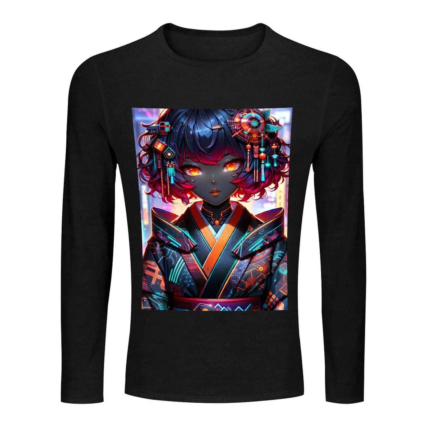 Techno Fire Long T-Shirt aesthetic clothes oversized t shirts for men