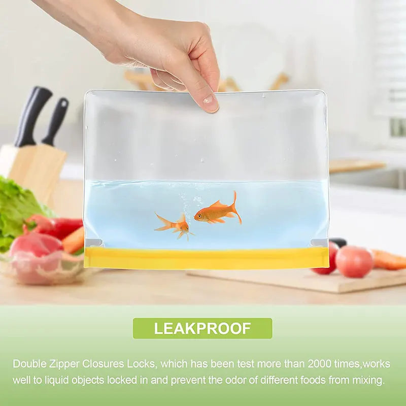 1Pc Silicone Food Storage Bag Reusable Food Stand Up Zip Shut Bag Leakproof Containers Kitchen Fresh Bag Fresh Wrap Ziplock Bag