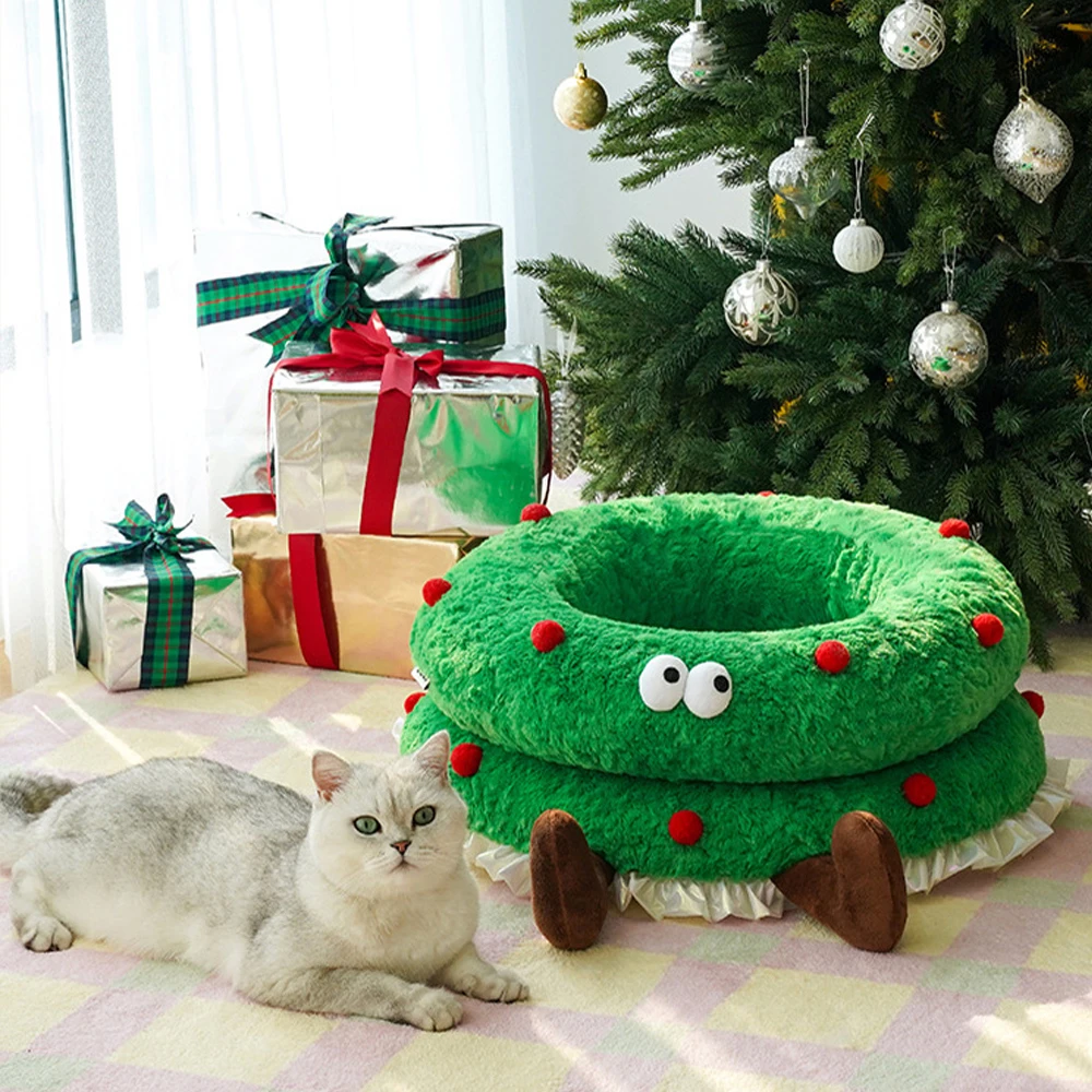 

Winter Christmas Style Pet Cat Bed Warm Cat Cushions Cat House Warm Nest Kennel for Small Dog Cat