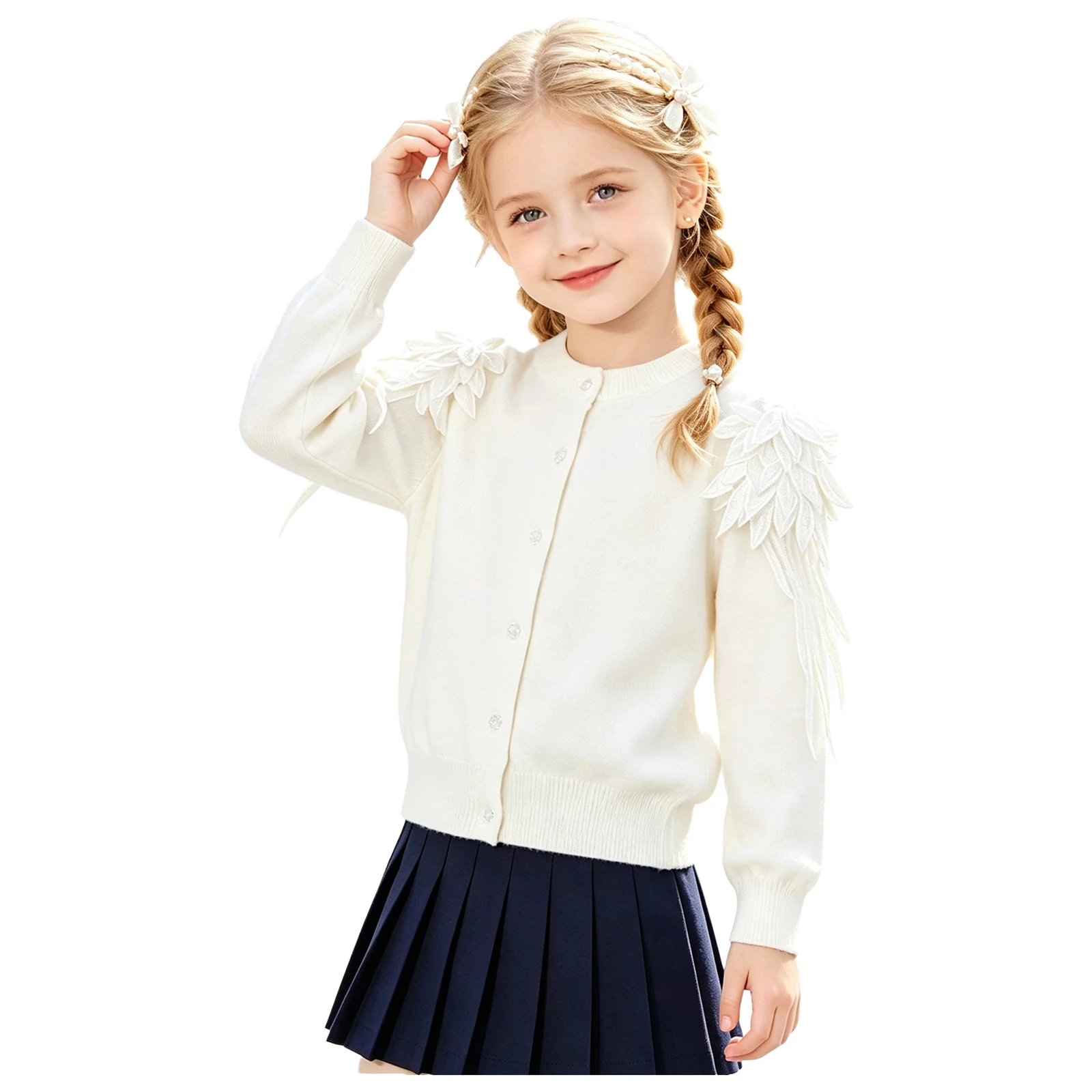 Casual Knit Sweaters Outerwear for Girls Warm Sweater Autumn Kids Open Front Cardigan Long Sleeve Button-down Basic Tops