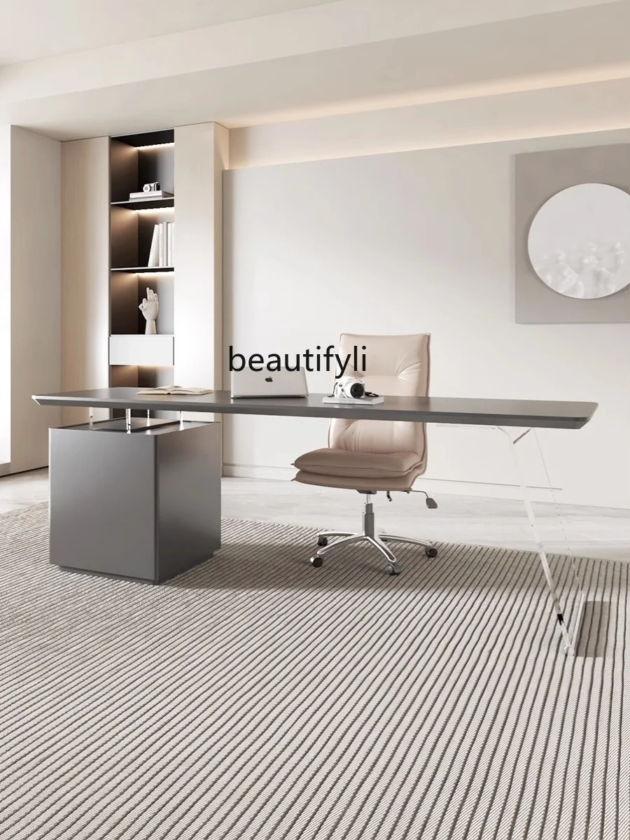 Italiano Minimalista Acrílico Computer Desk, Estilo Creme, Luxo Acessível, Home Office Desk