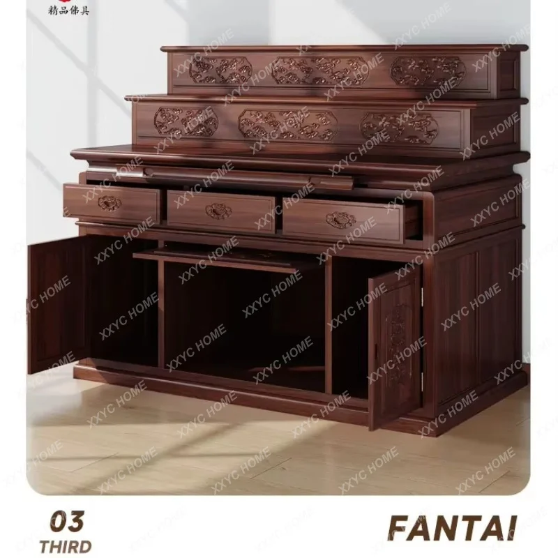 XXThree-layer solid wood Buddhist hall offering table incense case, central hall offering table Guan Gong Buddhist altar tabl