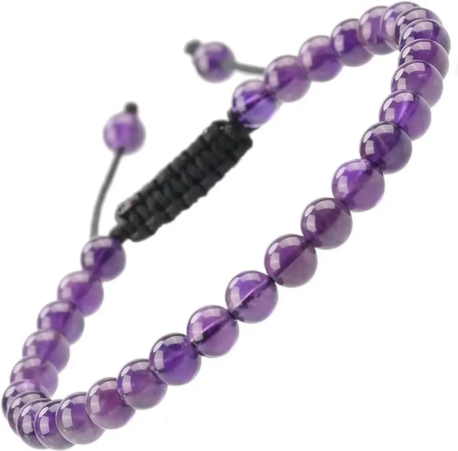 

Natural Healing Power Gemstone Amethyst Beads Unisex Adjustable Macrame Bracelets