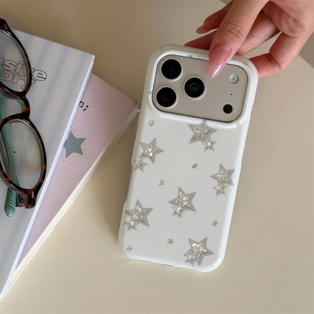 Glitter Silver Star Clear Phone Case For iPhone 17 16 15 Pro Max Shockproof Soft TPU Stars Pattern Protective Back Cover