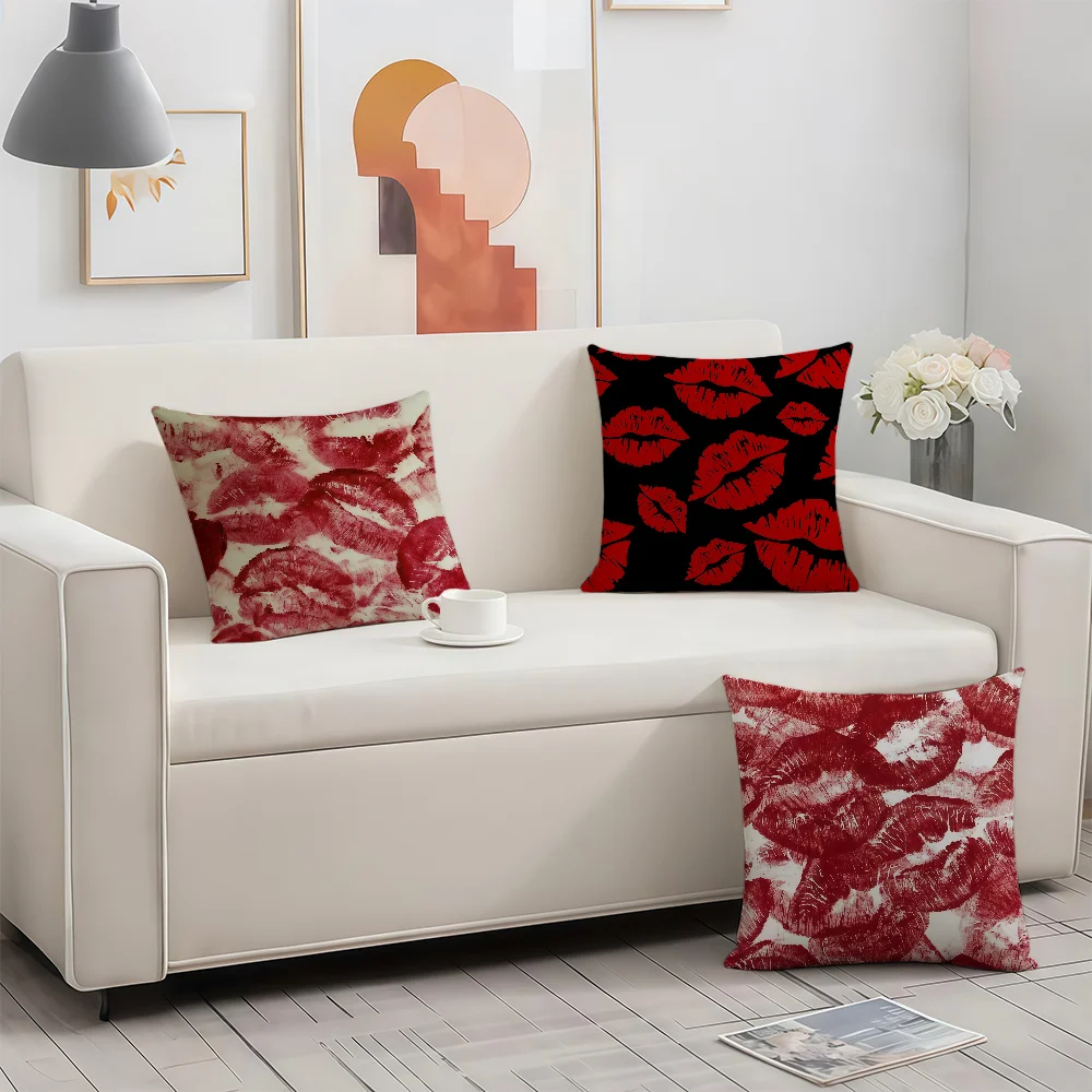 Fiery Red Lips cushion cover Birthday Anniversary Gifts Double Sided Printed Zipper Cushion Cover Soft Skin Bedding