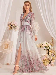 TOLEEN 2024 New Summer Casual Elegant Female Holiday Long Dresses Fashion Womens Deep V-Neck High Slit Floral Printed Wrap Dress