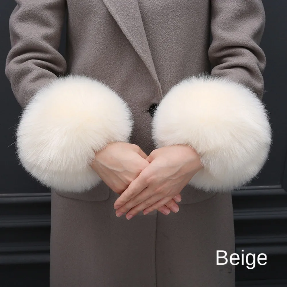 Winter Ladies Women Soft Faux Fur Plush Cuff Oversleeve Windproof Gloves Hand Wrist Warmer Cuff Clothing Accesories