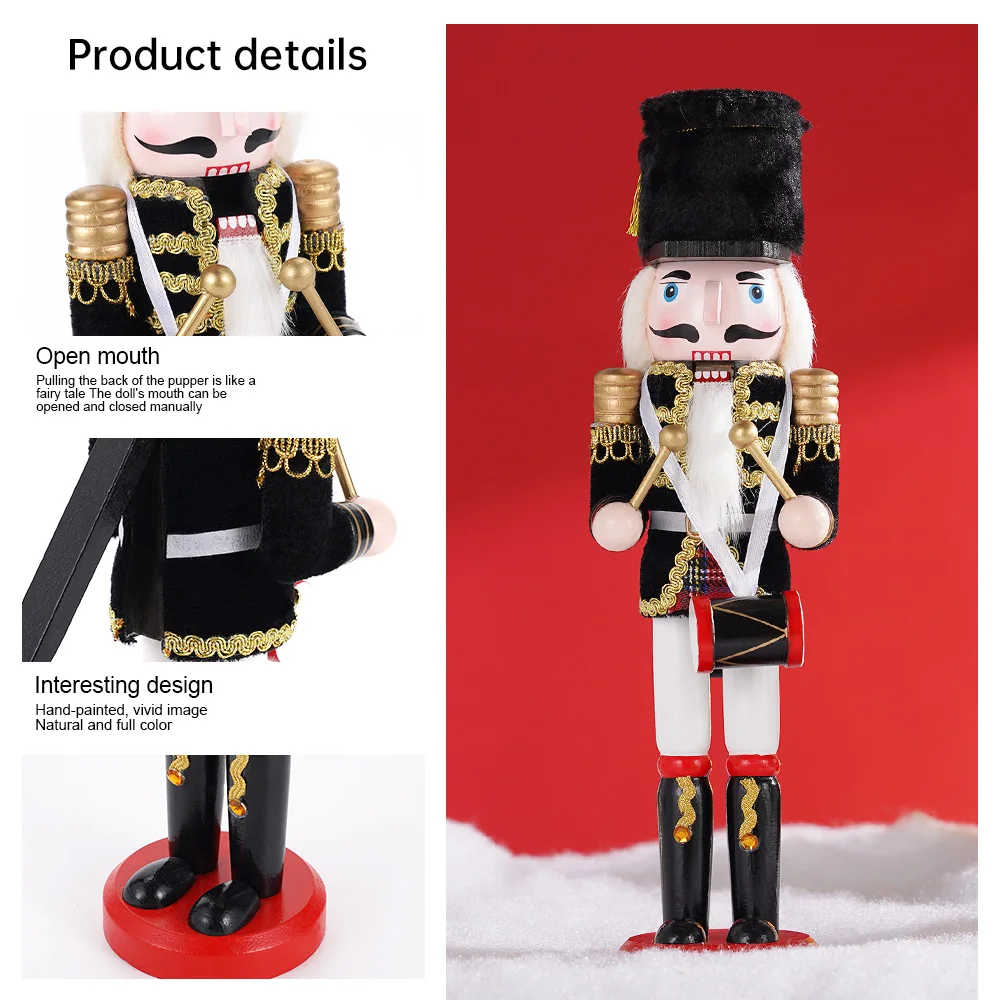 30cm Weihnachten Nussknacker Holz Soldat kreative Handwerk Vintage Band Puppen Figur Festival Geschenk Desktop Ornament Wohnkultur
