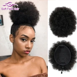 8 Cal kucyk Afro Puff ludzki przyrząd do koka z włosów perwersyjne kręcone sznurek kucyk brazylijski włosy doczepiane Clip In naturalny 6 Cal kok