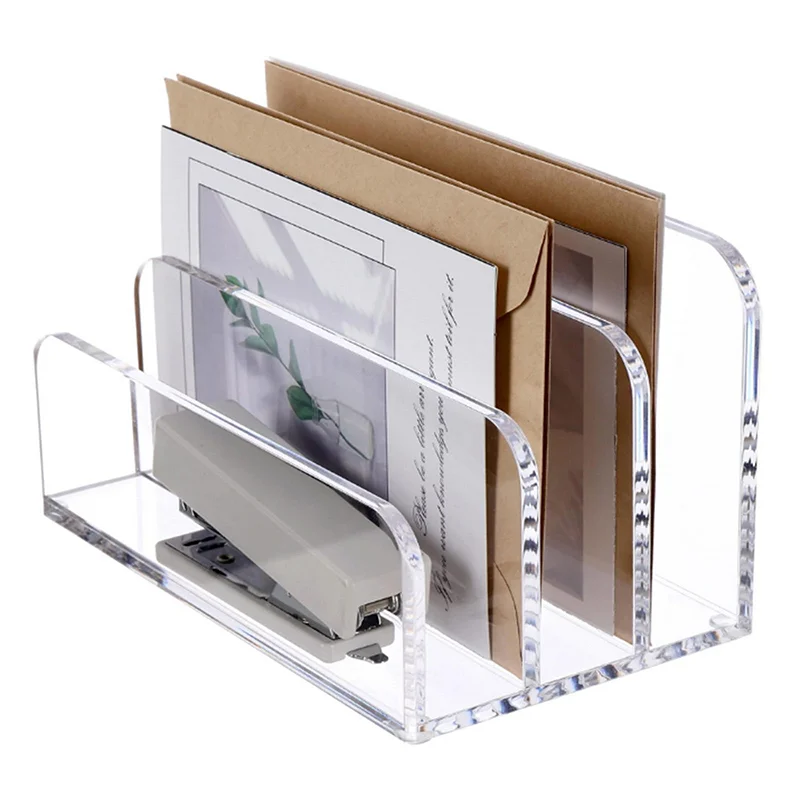 Acrylic Mail Organizer File Sorters For Desk 3-Section Laddered Desktop Vertical Holder Desk Organizer Workspace Organizer