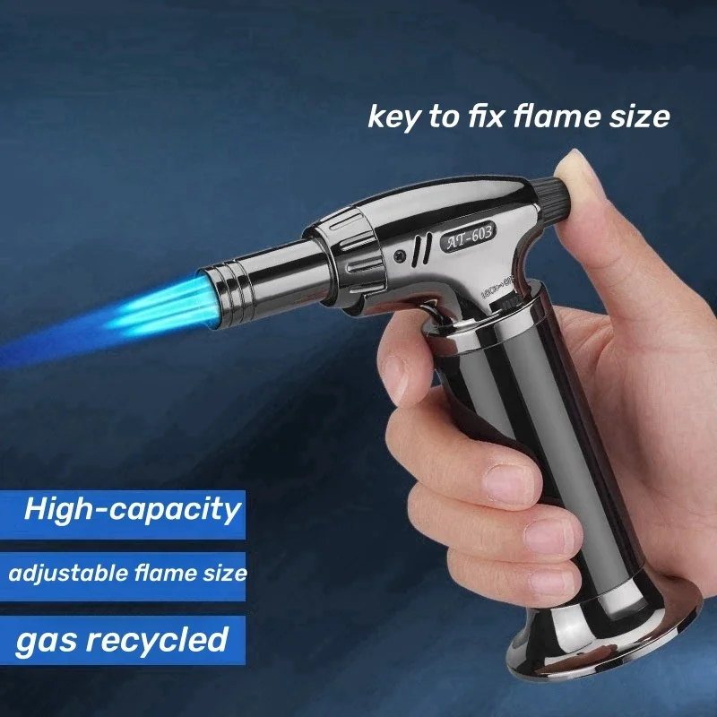 Three Flame Torch High Fire Lighter Outdoor Powerful Gas Turbine Flamethrower Home Camping Portable Multi-function Ignition Tool