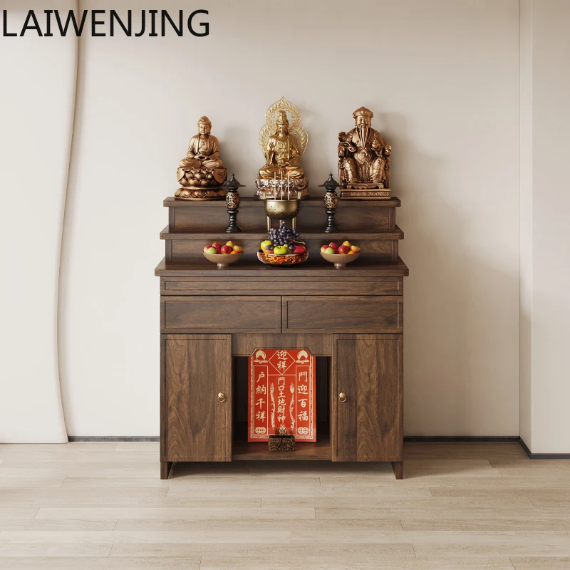 MJY خزانة إله الثروة المنزلية الجديدة على الطراز الصيني مزار بوديساتفا تقدم طاولة تمثال بوذا طاولة تقديم