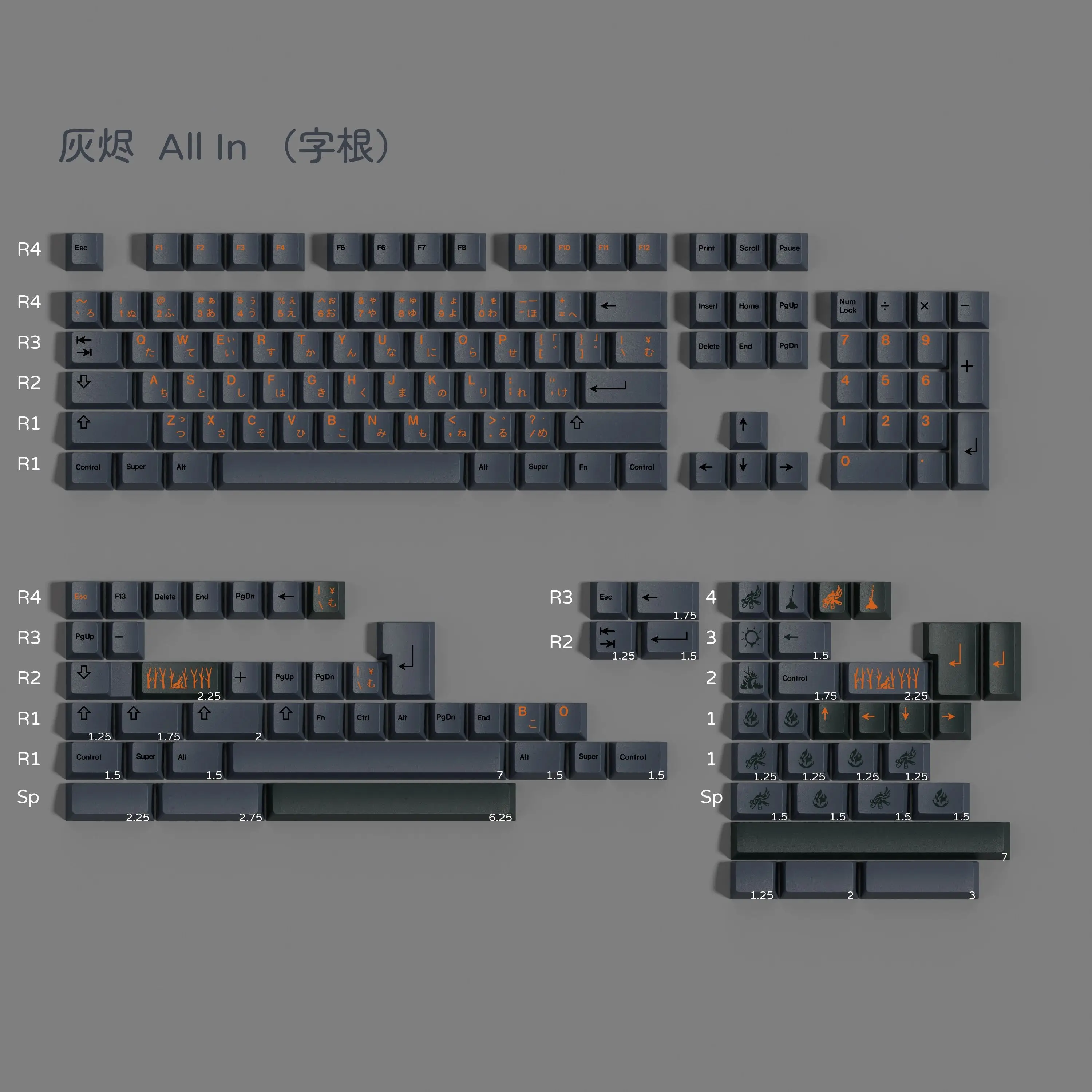 PBT Keycaps GMK Cinder Keycap Cherry Profile Dye Sub English Japanese Key Caps For MX Mechanical Keyboard 6.25u 7u Split Space