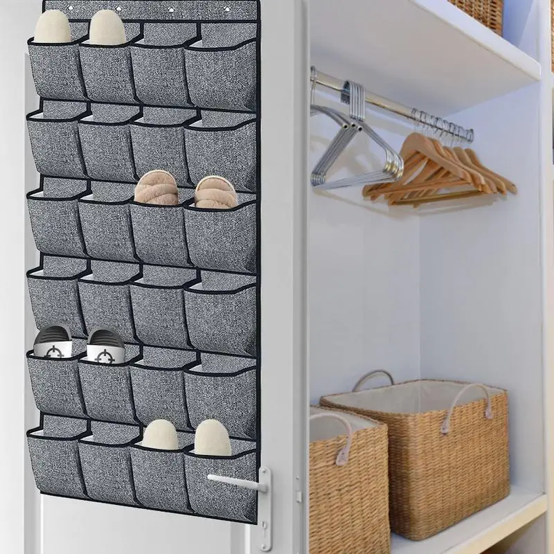 Over the Door Shoe Organizer with 24 Pockets And 4 Metal Hooks Wall Mounted Fabric Shoe Holder Bag Shoe Hanger