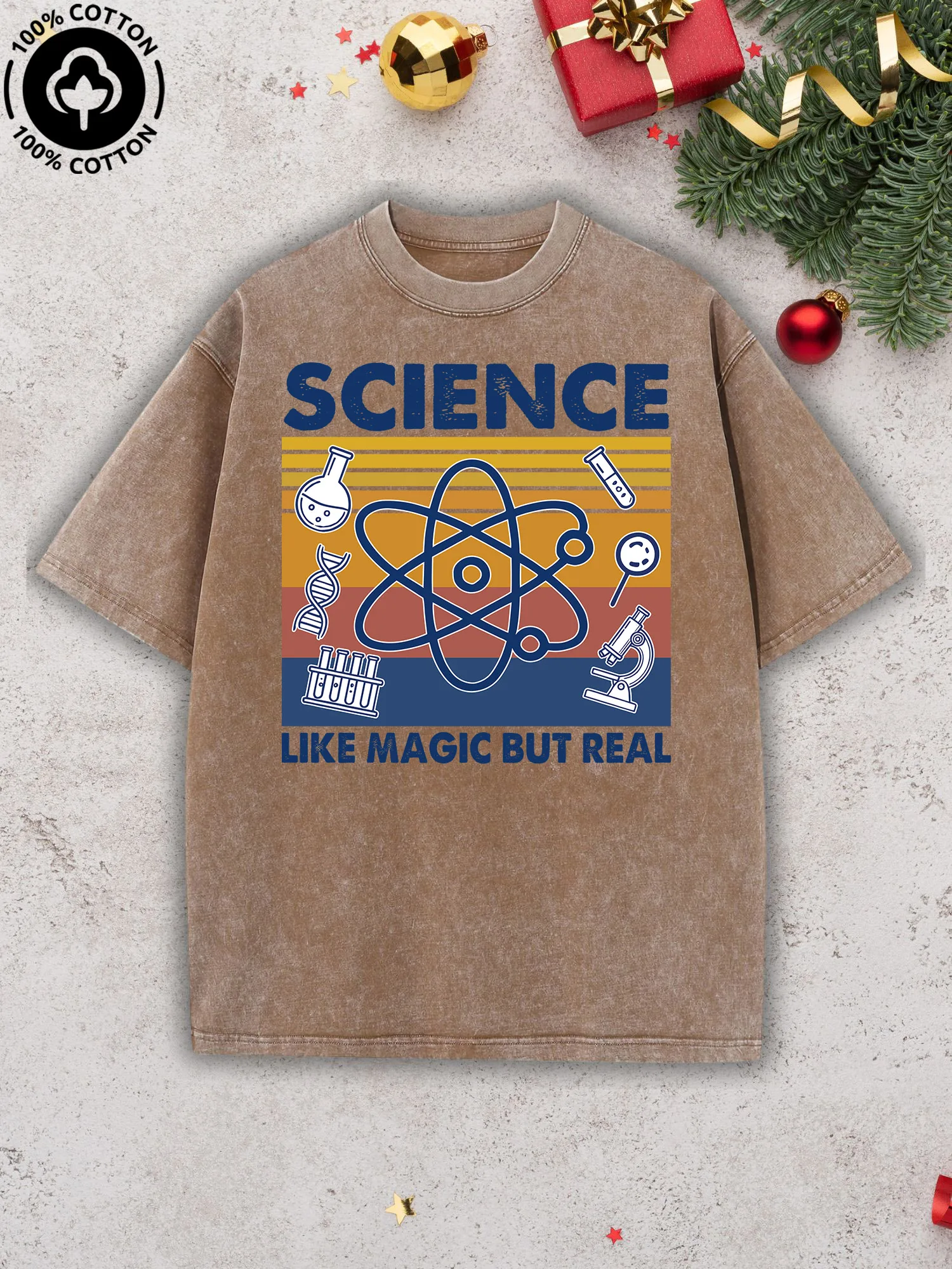 

Science Like Magic But Real Men's Graphic Tee, Pure Cotton Vintage Camel T-Shirt, Retro Street Drop Shoulder Tee