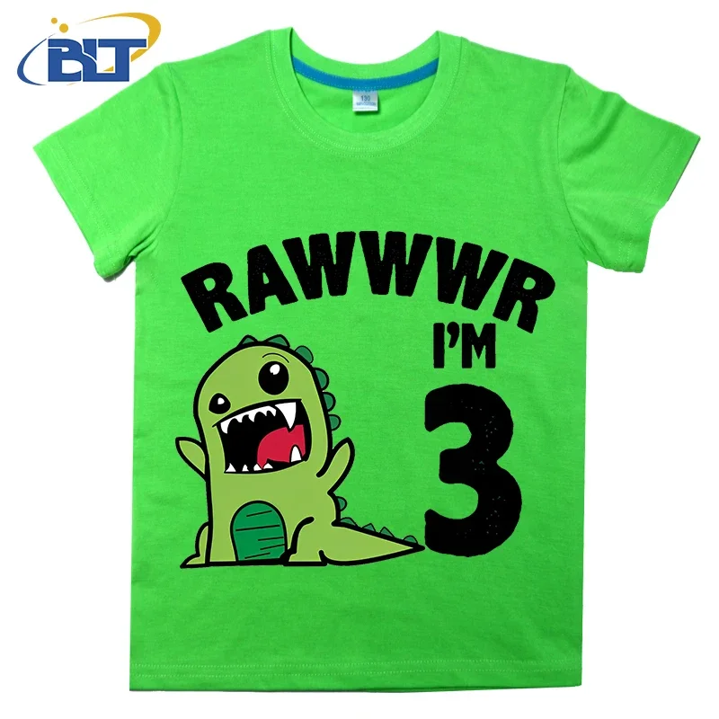 Camiseta infantil I'm 3 con dinosaurio para niños, Camiseta de algodón de manga corta para niños y niñas, regalo de cumpleaños de verano
