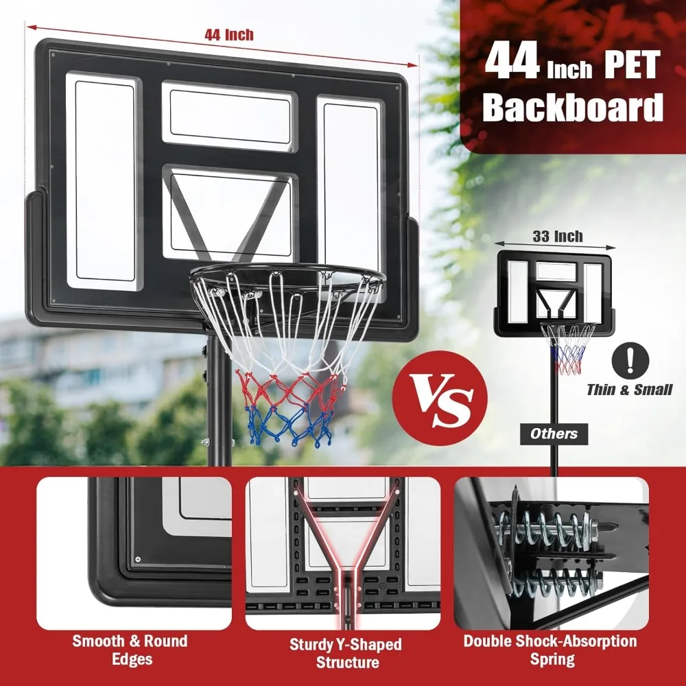 Verstelbaar basketbalringsysteem voor buiten 4,4-10 FT, draagbaar met 44 inch onbreekbaar bord, weerbestendig voor verbeteren