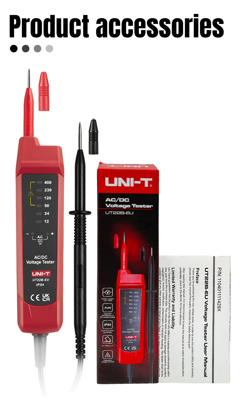 UNI-T UT22B-EU Spannungsanzeiger AC/DC Digital-Voltmeter Spannungsmessgerät Phasenfolge-Kontinuitäts-Multimeter – Detail 7