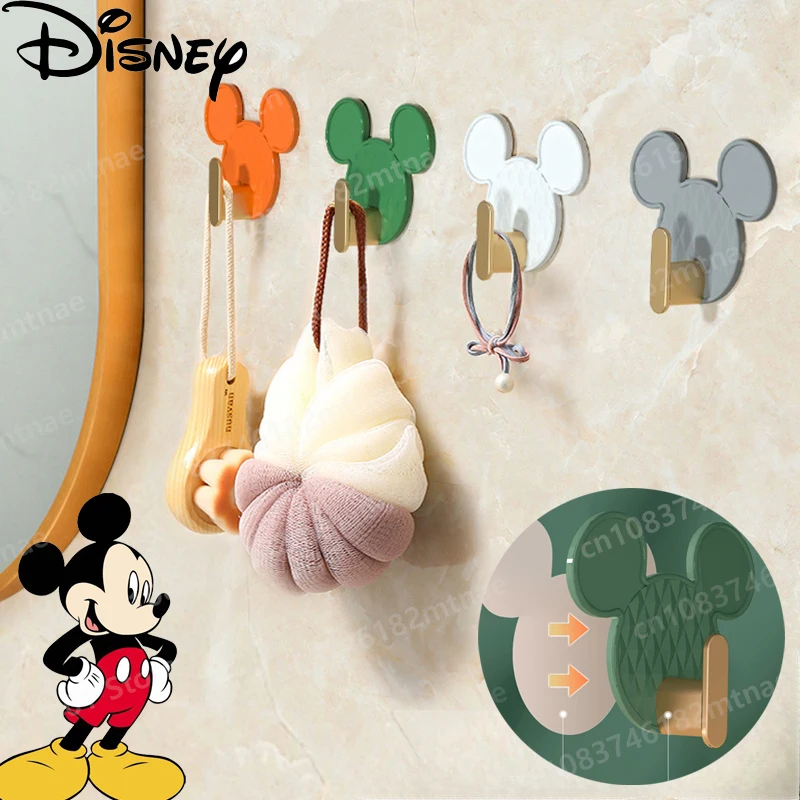 

4 Pcs Cute Mickey Head Modeling Hook Free Punch Adhesive Strong Bearing Bathroom Kitchen Fitting Room Key Traceless Sticky Hook