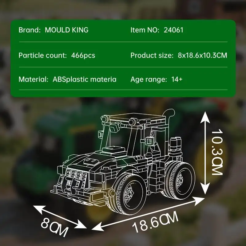 몰드 킹 24061 MOC 창의적인 트랙터 466피스 블록 세트 농장 차량 조립식 수집용 장식 모델 브릭 장난감