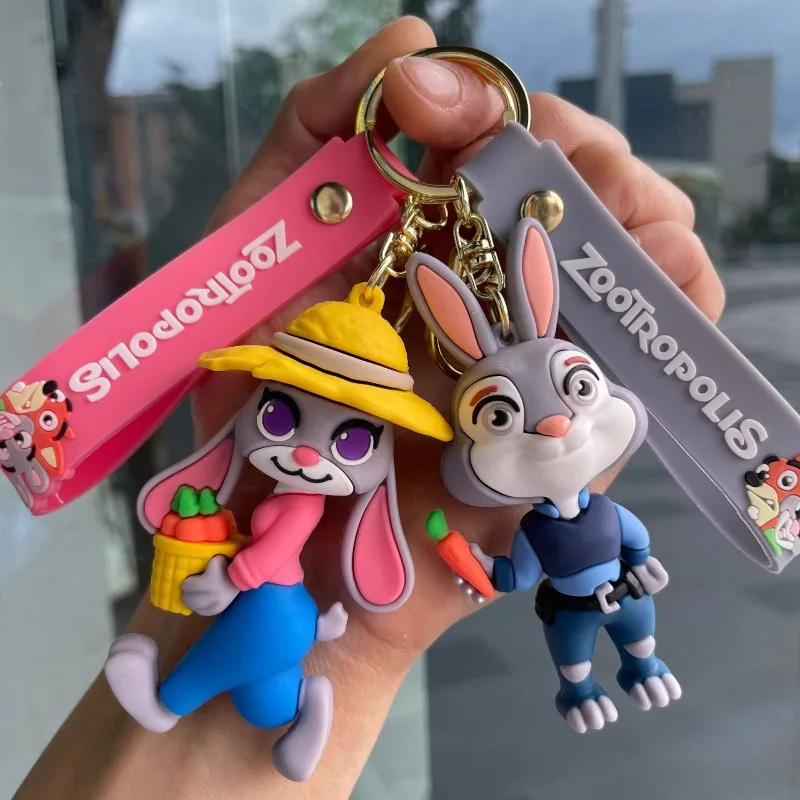 مجموعة سلسلة مفاتيح للزوجين من Disney Anime Zootopia Judy Hopps وNick Wilde - شماعة حقيبة الظهر مناسبة لتقديم هدايا عيد الميلاد