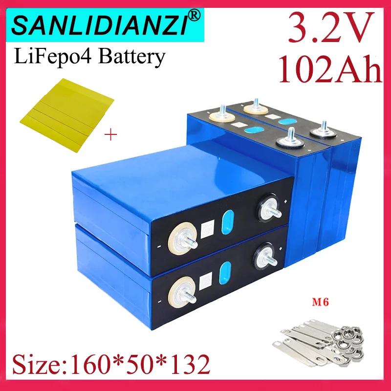 4PCS NEW 3.2V 102Ah LifePO4 Rechargeable battery 3C High current DIY12v 24v spare battery RV Inverter Home Solar Wind energy