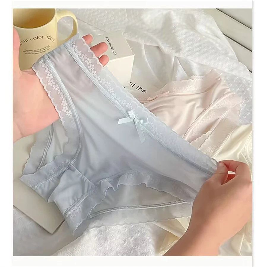 3 ks ledově hedvábných krajkových kalhotek bezešvé spodní prádlo pro ženy sexy ultra tenké prodyšné kalhotky dívky měkké průhledné spodní prádlo - náhled 6