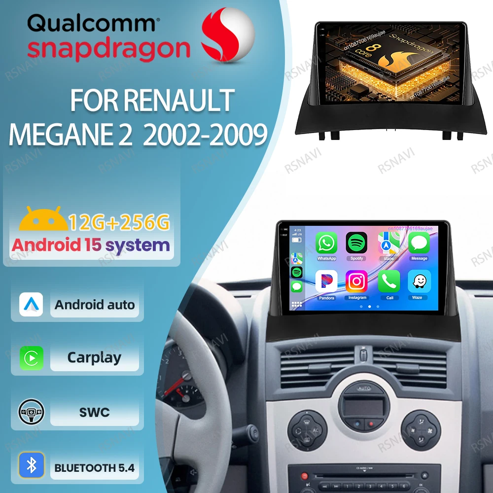 

Автомобильный радиоприемник Android 15 для Renault Megane 2 2002-2009, стерео головное устройство, GPS BT DSP DVD, мультимедийный Qualcomm Navigation Viedo Player