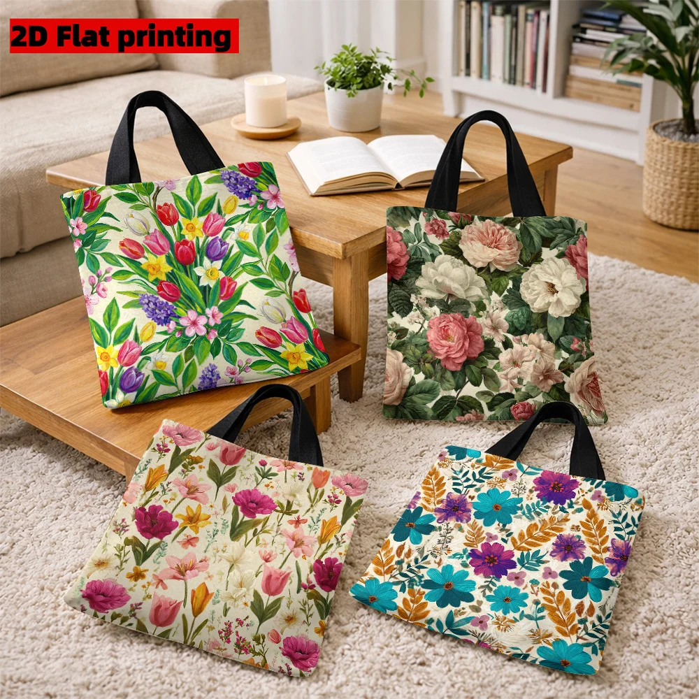 1pc Floral Garden Print Themed Tote Bag,Vibrant & Vintage Flower Patterns Tote Bag for Daily Shopping,Beach Outings